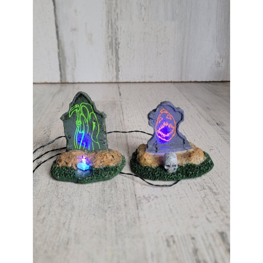 Lemax backlit tombstones pumpkin Grim Reaper spooky town accessory